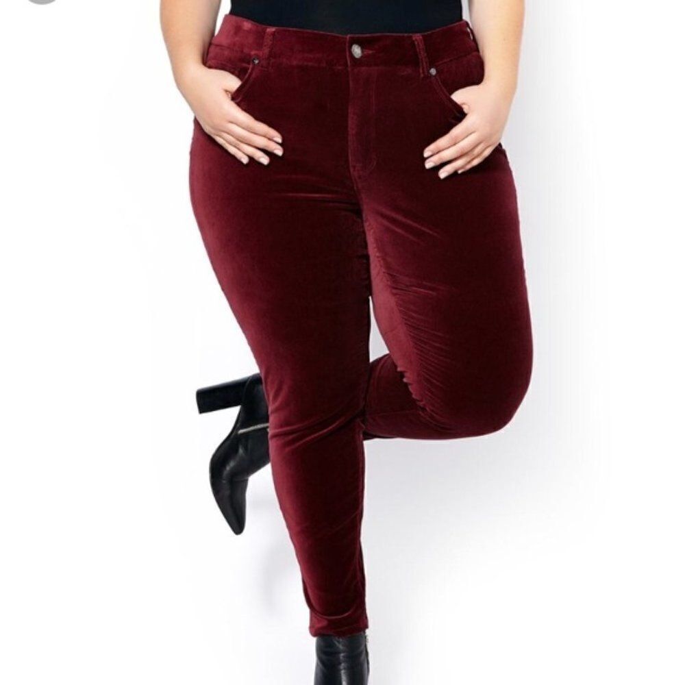 Melissa McCarthy Seven7 Size 10 Maroon‎ Red Velvet Pencil Slim Pants